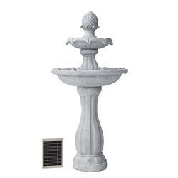 XBrand FT332483 XBrand 44' H White Fiberglass/Resin 2-Tier Solar Water Fountain w/ Solar Panel and Auto-Shut Off Pump, Solar Fountain 