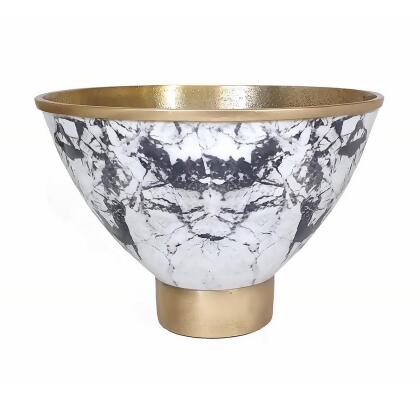 Benjara BM302578 10 in. Sinzo Gold Aluminum & Textured Design Tapered Bowl, Black & White 