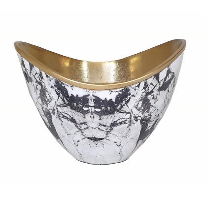 Benjara BM302572 10 in. Sinzo Gold Aluminum & Textured Design Curved Bowl, Black & White 