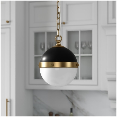 Hudson&Canal PD1918 Aurora 9' Wide Pendant with Glass Shade in Blackened Bronze/Brass/White Milk 