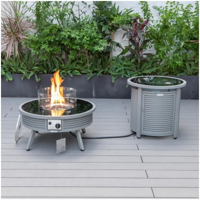 LeisureMod WGRS-29-24-GL 20 x 29 x 29 in. Walbrooke Patio Round Fire Pit & Tank Holder with Slats Design, Grey 