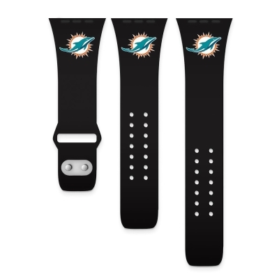 Finest Gold BA448-S-38 38 & 40 mm Gametime Miami Dolphins Silicon Band Fits Apple Watch&#44; Black 
