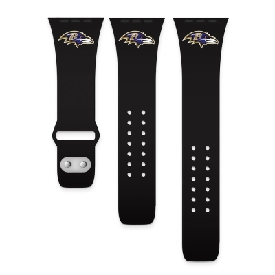 Finest Gold BA431-S-42 42 & 44 mm Gametime Baltimore Ravens Black Silicon Band Fits Apple Watch&#44; Black 
