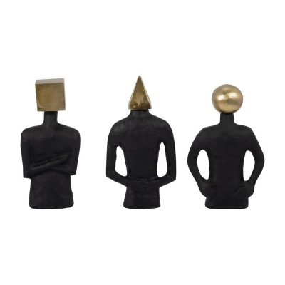 Sagebrook Home 18301 11 in. Aluminum Man with Square Head Figurine, Black & Gold - Set of 3 