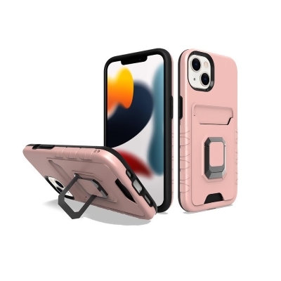 Dream Wireless TCAIP13-IMP-RG 6.1 in. Ultra Impact Protective Hybrid Case with Attached Card & ID Insert & Ring Stand for iPhone 13 - Rose Gold 