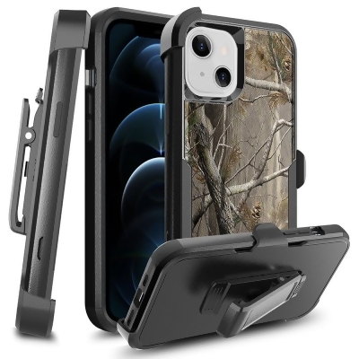 Dream Wireless HSCIP13-BRKH-TCH Brick Two Tone PC, TPU Hybrid Protective Case with Shockproof Corners Rotatable Holster Combo Clip for iPhone 13 6.1, Tree Branch 