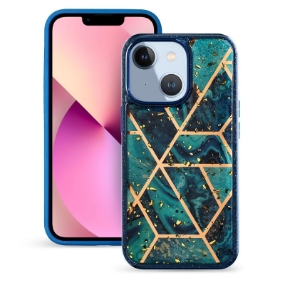 Dream Wireless TCAIP13-ENC-BL 6.1 in. Enchanted Collection Hybrid Geometric Marble Design Case with Soft TPU Protective Insert for iPhone 13, Blue - Blue Diamond 