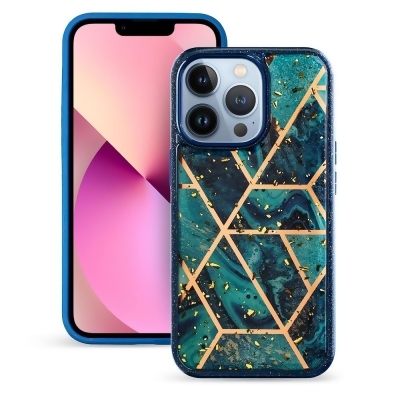 Dream Wireless TCAIP13P-ENC-BL 6.1 in. Enchanted Collection Hybrid Geometric Marble Design Case with Soft TPU Protective Insert for iPhone 13 Pro, Blue - Blue Diamond 