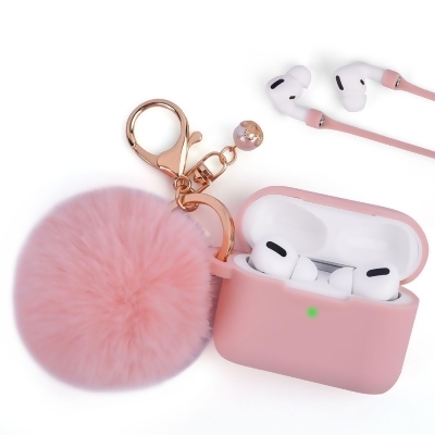 Dream Wireless CAAP3-FURB-PK Furbulous Collection 3-in-1 Thick Silicone TPU Case with Fur Ball Ornament Key Chain & Strap & for Airpods 3 - Peach Pink 