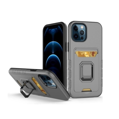 Dream Wireless TCAIP13P-IMP-GY 6.1 in. Ultra Impact Protective Hybrid Case with Attached Card & ID Insert & Ring Stand for iPhone 13 Pro - Grey 