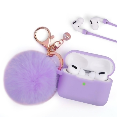 Dream Wireless CAAP3-FURB-LV Furbulous Collection 3-in-1 Thick Silicone TPU Case with Fur Ball Ornament Key Chain & Strap & for Airpods 3 - Lavender 