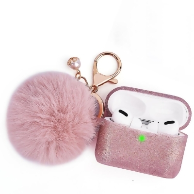 Dream Wireless CAAPR2-FURB-RG Furbulous Collection 3-in-1 Thick Silicone TPU Case with Fur Ball Ornament Key Chain & Strap for Airpods Pro 2 2022 - Rose Gold Glitter 