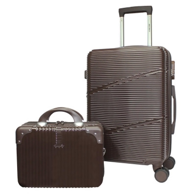 World Traveler WT201-2-BROWN World Traveler Highways 2-Piece Hardside Carry-On Spinner Luggage Set - Brown 