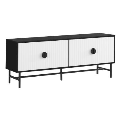 Monarch Specialties I 2732 60 in. Black & White Laminate, Black Metal Contemporary & Modern Console TV Stand 