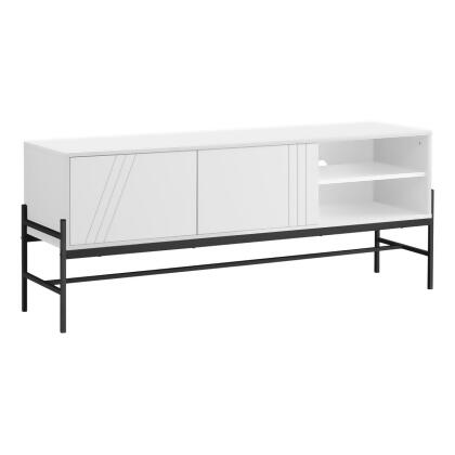 Monarch Specialties I 2738 60 in. White Laminate, Black Metal Contemporary & Modern Console TV Stand 