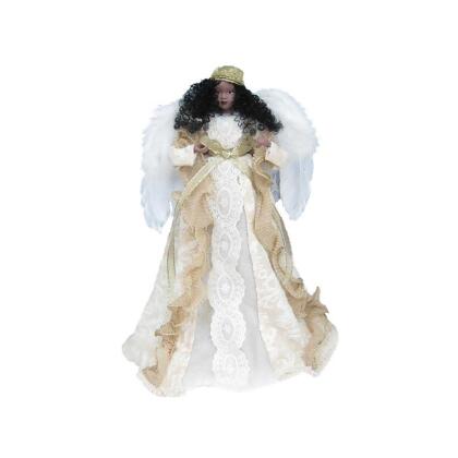 Santas Workshop 3030 14 in. Black Cream & Gold Angel Tree Top 