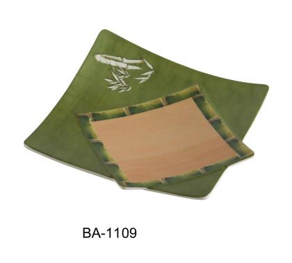 Yanco BA-1109 11 in. Bamboo Style Melamine Square Plate - Pack of 12 