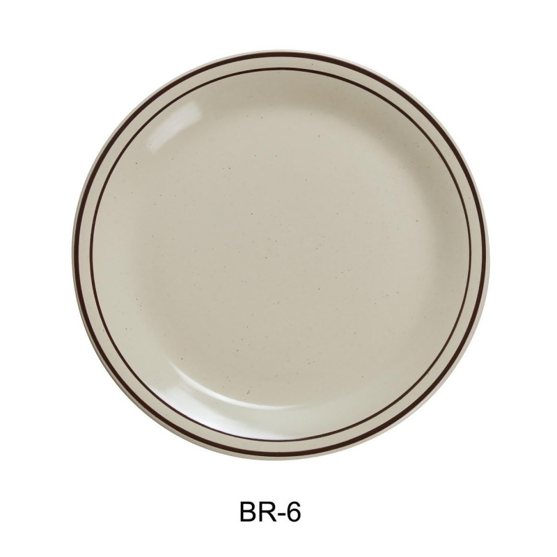 Yanco BR-6 China Brown Speckled Plate, American White - 6.5 in. - Pack of 36