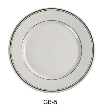 Yanco GB-5 5.5 in. China Green Band Bread Plate, White - Pack of 36 