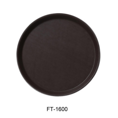 Yanco FT-1600 16 in. Round Serving Tray with Fiber Glass, Brown - Pack of 12 
