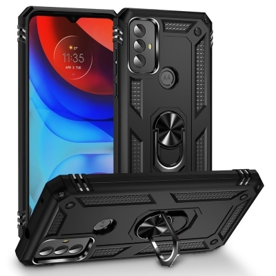 Dream Wireless TCAMOTGP23-0036-BK Rubberized Hybrid Protective Case with Shock Absorption & Built-In Rotatable Ring Stand for Moto G Play 2023 - Black 
