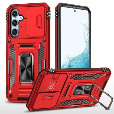 Dream Wireless TCASAMA545G-0046-RD Triumph Rubberized Hybrid Camera Protective Case with Slide-On & Off Camera Protection Cover & Rotatable Ring Stand for Samsung Galaxy A54 5G - Red 