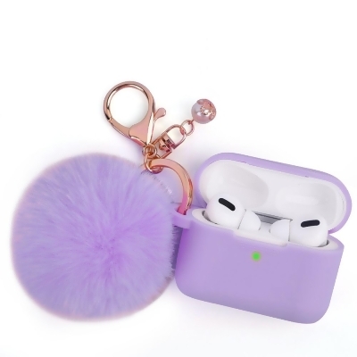 Dream Wireless CAAPR2-FURB-LV Furbulous Collection 3-in-1 Thick Silicone TPU Case with Fur Ball Ornament Key Chain & Strap for Airpods Pro 2 2022 - Lavender 