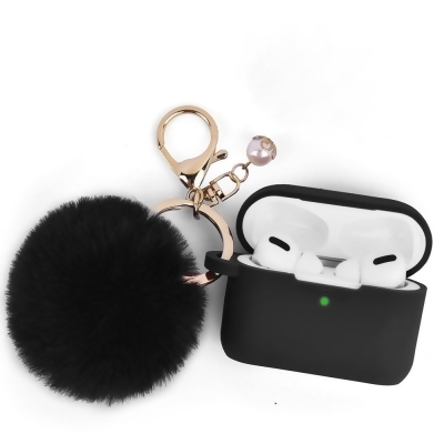 Dream Wireless CAAPR2-FURB-BK Furbulous Collection 3-in-1 Thick Silicone TPU Case with Fur Ball Ornament Key Chain & Strap for Airpods Pro 2 2022 - Black 