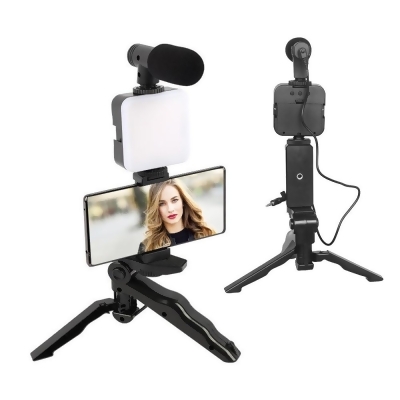 Dream Wireless HOCU-95 No.95 Universal Essential Video Making Kit with Phone Mount Holder, Led Light & Podcast Microphone for Tiktok Youtube Podcast - Black 