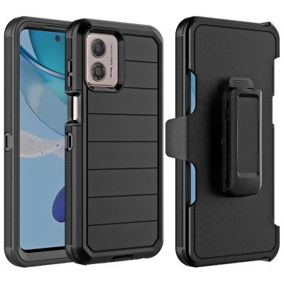 Dream Wireless HSCMOTG23-0040-BK Marshall Series PC Plus TPU Hybrid Dual Protective Case with Rotatable Holster Combo Clip for Moto G 5G 2023 - Black 
