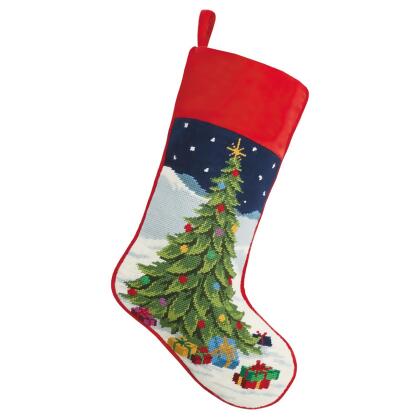 Peking Handicraft 31SJM9531NMC 11 x 18 in. Christmas Tree Embroidered Needlepoint Stocking, Red & Green