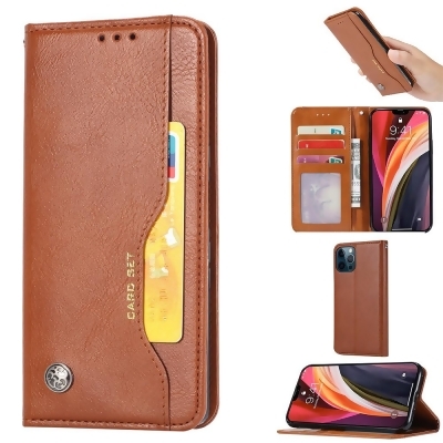 Dream Wireless LPFIP1261-0054-BR 6.1 in. Essentials Series Leather Wallet Phone Case with Credit Card Slots for iPhone 12 & 12 Pro - Brown 