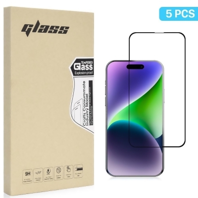 Dream Wireless TSPIP15P-25DCS-5 6.1 in. 2.5D Full Coverage Tempered Glass Protector 0.3 mm Arcing for iPhone 15 Pro & iPhone 14 Pro - Pack of 5 