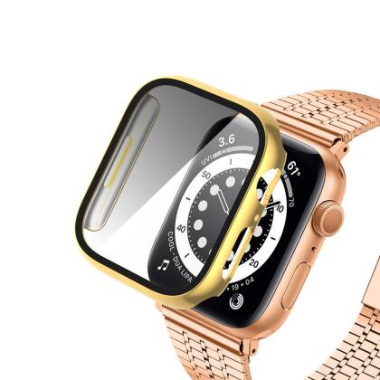 Dream Wireless FTCIWATCH45-NOC-GO 45 mm Tempered Glass Shockproof Full Cover Case for Apple Watch iWatch Series 7, Gold 