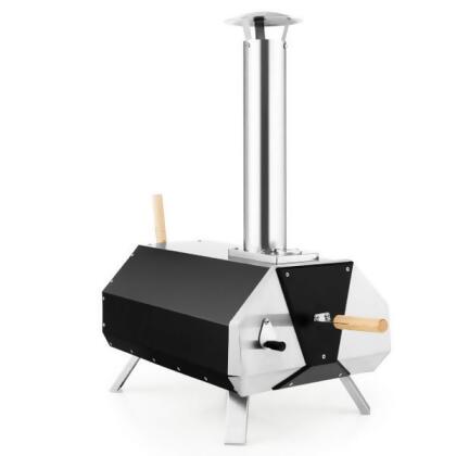 Costway NP10813BK Outdoor Pizza Oven with Stone & Foldable Legs for Camping, Black
