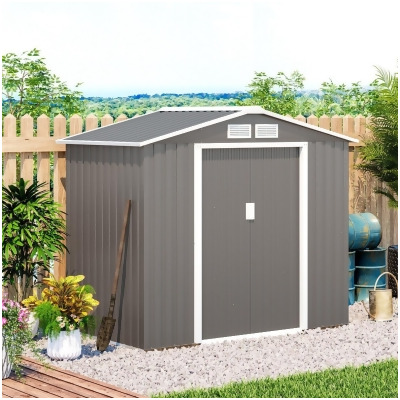 212 Main 845-030GY 7 x 4 ft. Outsunny Garden Storage Shed Metal Outdoor Backyard Garden Utility Storage Tool Shed Kit - Grey & White 