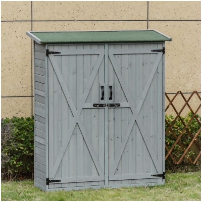 212 Main 845-275CG Outsunny Outdoor Storage Cabinet Wooden Utility Tool Organizer Garden Shed with Waterproof Asphalt Rood, Gray 