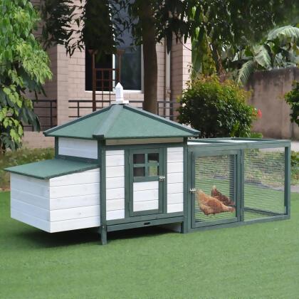 212 Main D51 092GN PawHut 77 in. Wooden Chicken Coop Hen House Poultry Cage with Weatherproof Roof Green