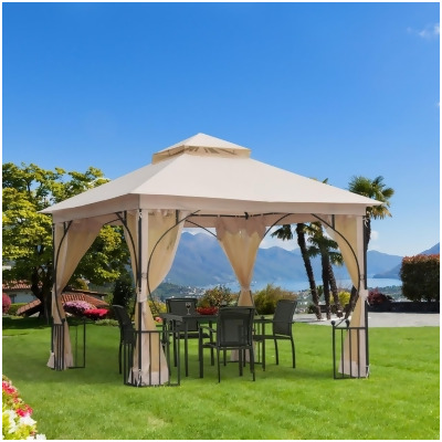 212 Main 84C-005V01 10 x 10 ft. Outsunny Patio Gazebo Canopy Outdoor Pavilion with Mesh Netting SideWalls, Beige 
