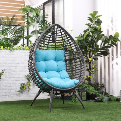 212 Main 867-047LB Outsunny Teardrop Wicker Lounge Chair with Soft Cushion, Sky Blue 