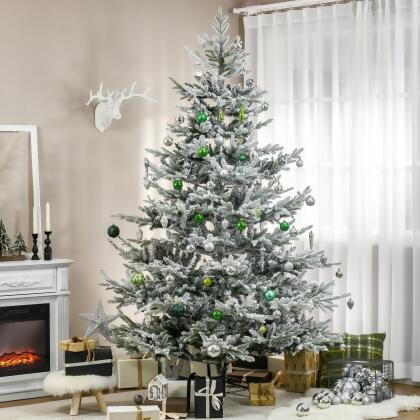 212 Main 830-583V00GN 8 ft. Homcom Pine Snow Flocked Artificial Christmas Tree, Green & White 