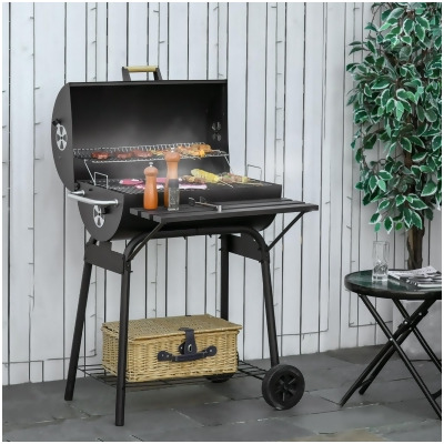 212 Main 846-081 30 in. Outsunny Portable Charcoal Barbecue Grill with Wheels Outdoor Barbecue & Adjustable Charcoal Rack - Black 