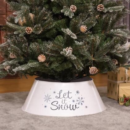 212 Main 830-426 26 in. Homcom Christmas Tree Collar Steel Tree Ring Skirt Home Xmas Decoration with Snowflake Printed - White 