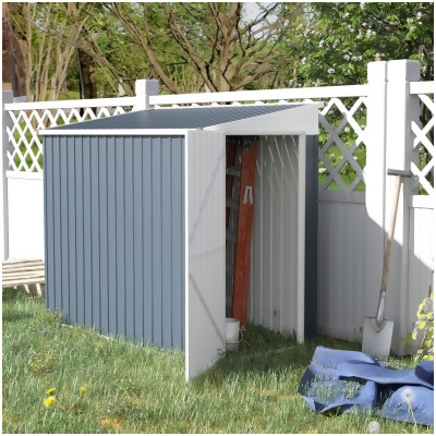 212 Main 845-692 4 x 6 ft. Outsunny Steel Garden Storage Shed Lean to Shed Outdoor Metal Tool House with Lockable Door & 2 Air Vents for Backyard - Dark Gray 
