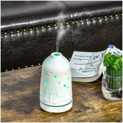212 Main 701-005V80 100 ml HomCom Aroma Diffuser with 7 Colors LED Lights for Essential Oils Humidifier, White 