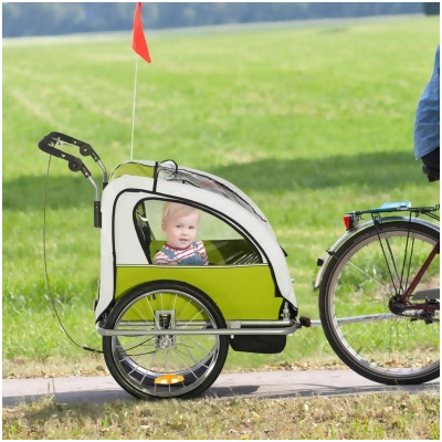 212 Main 440-013 Aosom 2-in-1 Bike Trailer for Kid Two-Wheel Bicycle Cargo, Green 