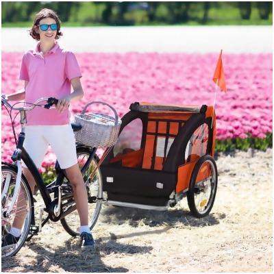 212 Main 440-008OG Aosom 2-Seat Kids & Child Bicycle Trailer with a Strong Steel Frame, Orange 