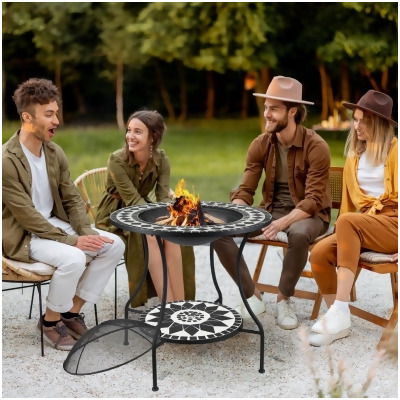 212 Main 842-243 30 in. Outsunny Outdoor Fire Pit, Black & White 
