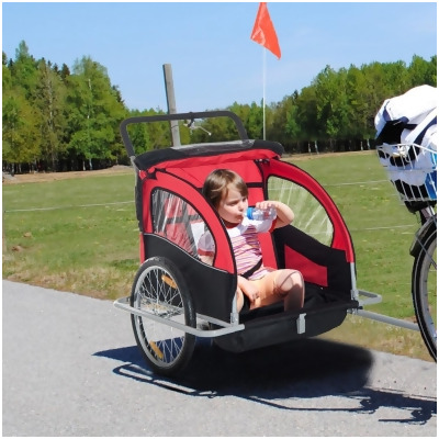 212 Main 5664-0036 Aosom Elite Three-Wheel Bicycle Cargo Trailer for Two Children, Red 