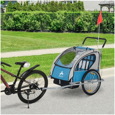 212 Main 5664-0034 Aosom Elite Two-Wheel Bicycle Cargo Trailer for Two Children, Blue 